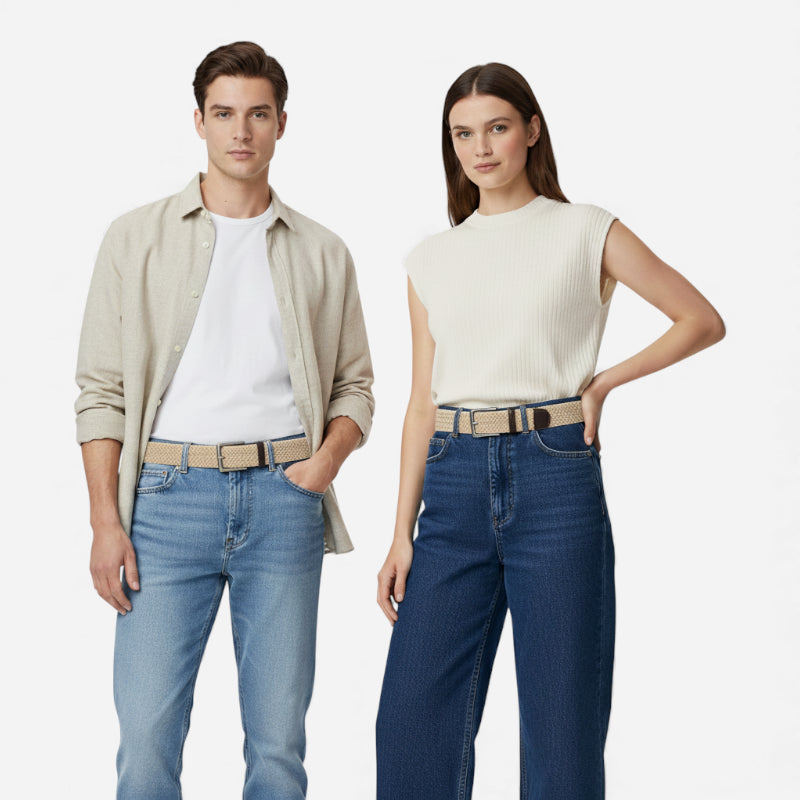 Ceinture Tissu Tressé Beige Crème Unisexe