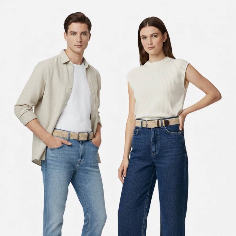 Ceinture Tissu Tressé Beige Crème Unisexe