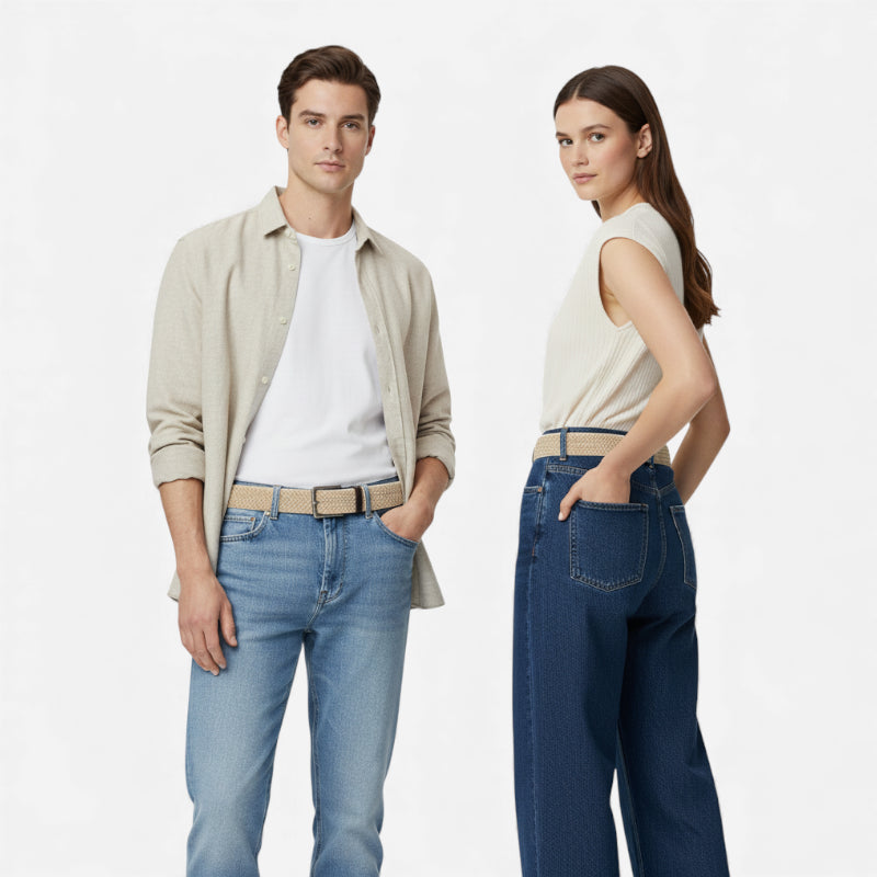 Ceinture Tissu Tressé Beige Crème Unisexe