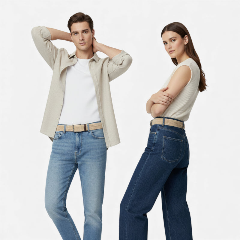 Ceinture Tissu Tressé Beige Crème Unisexe