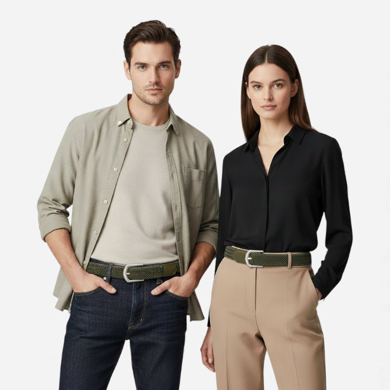 Ceinture Tissu Tressé Vert Kaki Unisexe