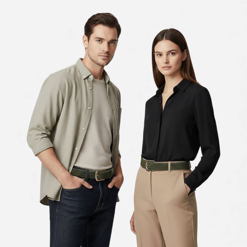 Ceinture Tissu Tressé Vert Kaki Unisexe