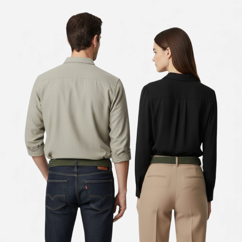 Ceinture Tissu Tressé Vert Kaki Unisexe