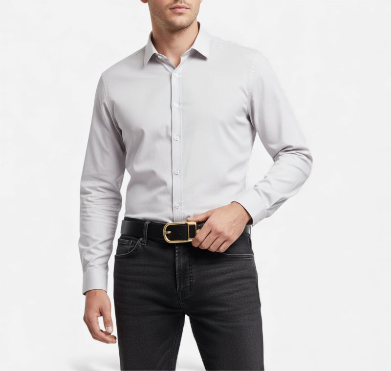 Ceinture Cuir Noir Boucle Dorée Homme