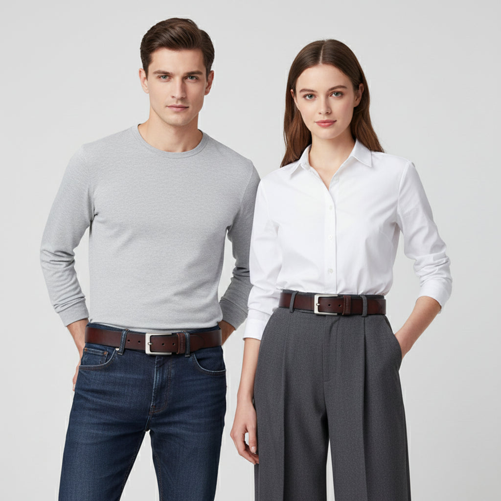 Ceinture Cuir Marron Foncé Unisexe