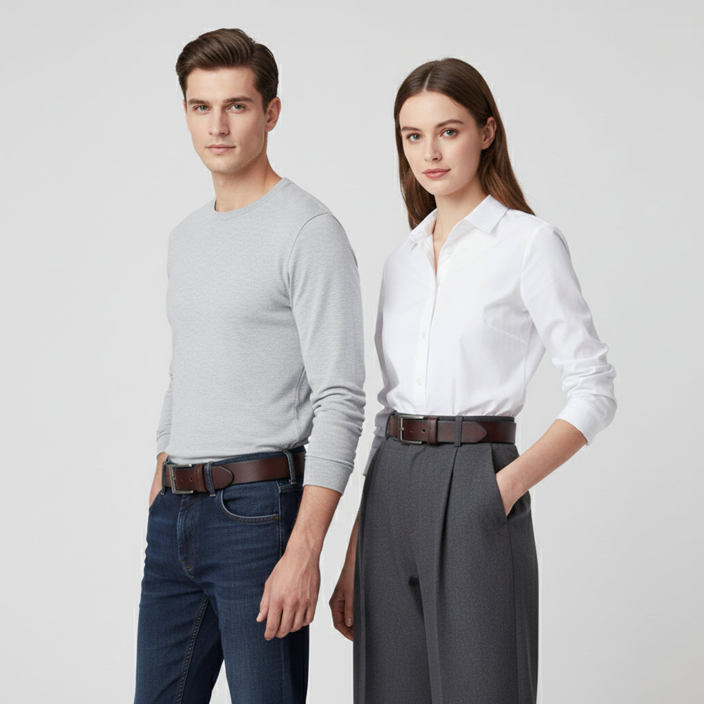 Ceinture Cuir Marron Foncé Unisexe