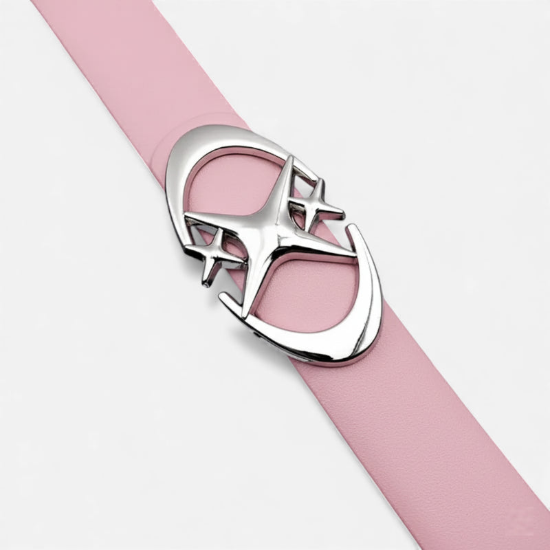 Ceinture Cuir Rose Y2k Boucle Argentée Pour Femme