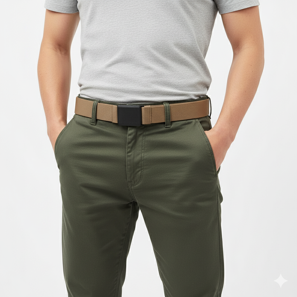 Ceinture En Toile Tactique Marron Clair Boucle Automatique