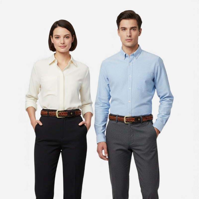 Ceinture Cuir Véritable Tressé Bordeaux Boucle Dorée Costume