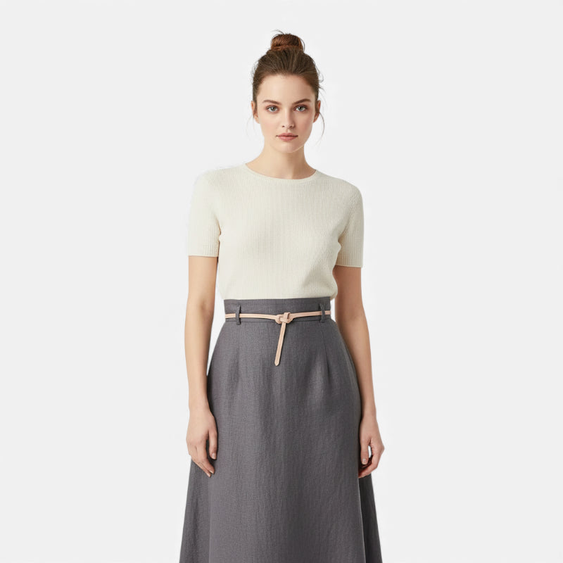 Ceinture Cuir Véritable Beige Fine à Nouer Robe Femme