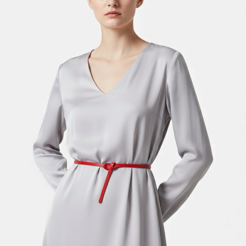 Ceinture Cuir Véritable Rouge Fine à Nouer Robe Femme