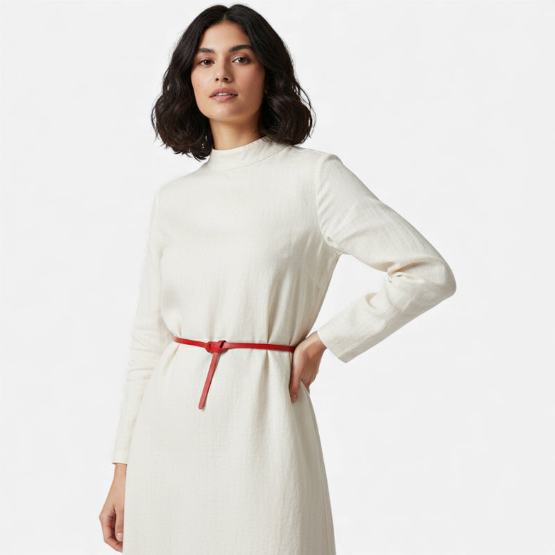 Ceinture Cuir Véritable Rouge Fine à Nouer Robe Femme