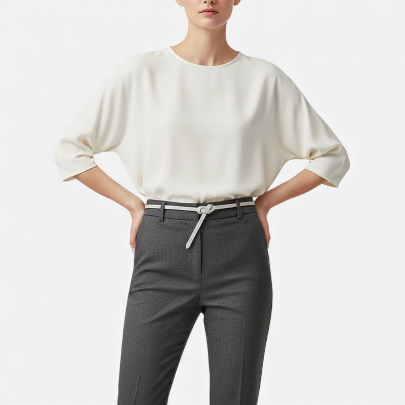 Ceinture Cuir Véritable Gris Fine à Nouer Robe Femme