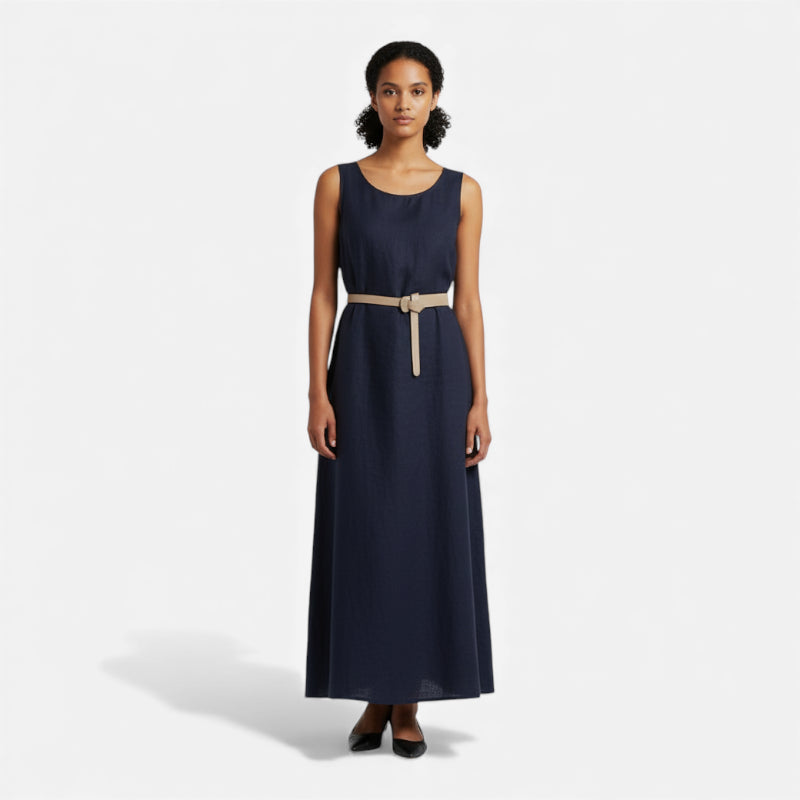 Ceinture à Nouer Cuir Véritable Beige Souple Taille Haute Femme