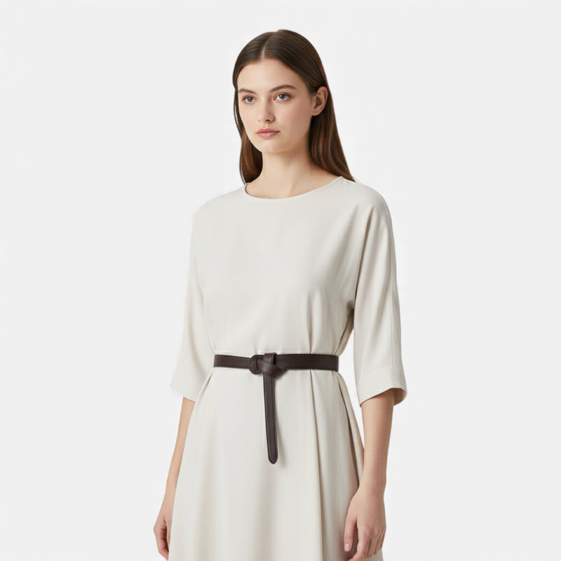 Ceinture à Nouer Cuir Souple Véritable Marron Foncé Taille Haute Femme