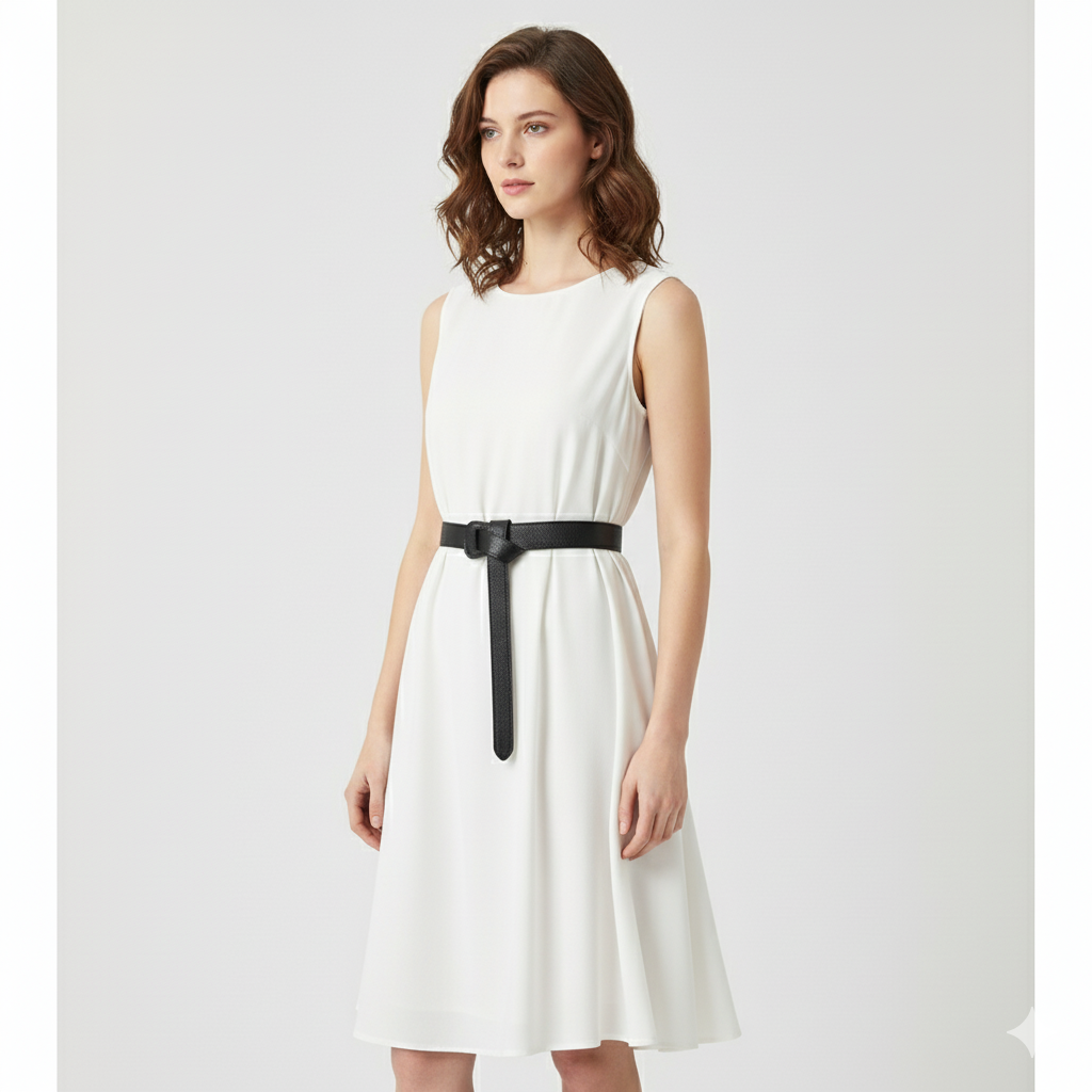 Ceinture à Nouer Cuir Véritable Souple Noir Taille Haute Femme