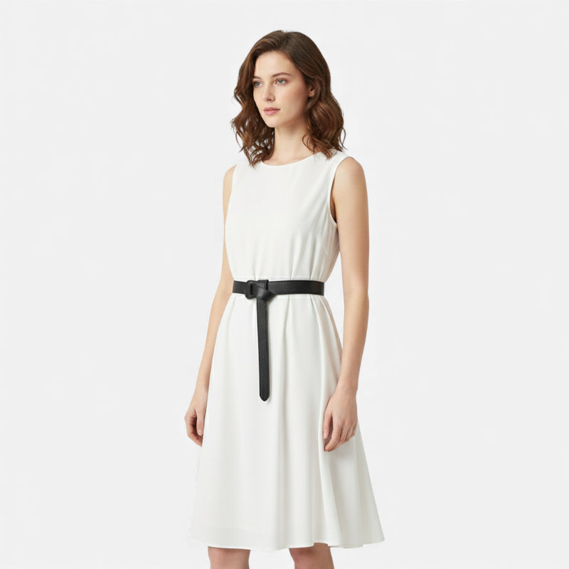 Ceinture à Nouer Cuir Véritable Souple Noir Taille Haute Femme