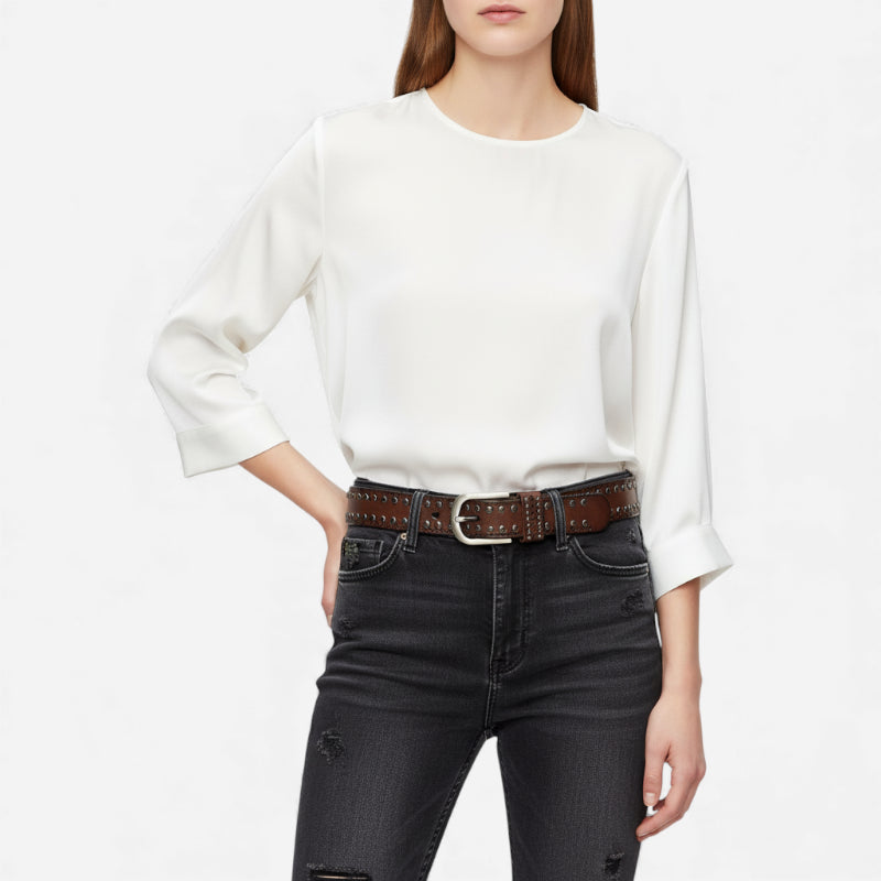 Ceinture Clouté Femme Cuir Marron