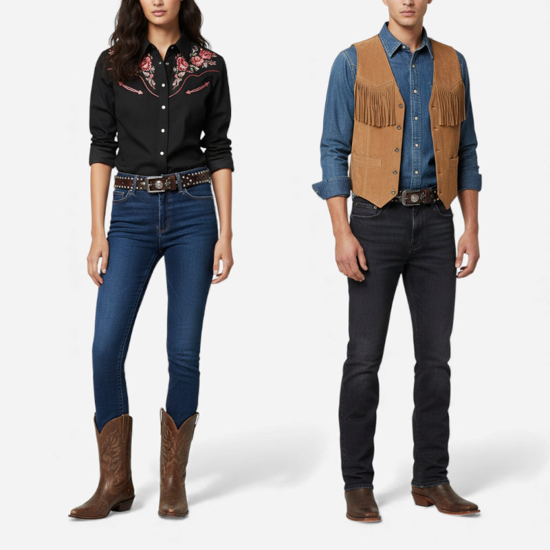 Ceinture Cuir Véritable Marron Cloutée Western Vintage