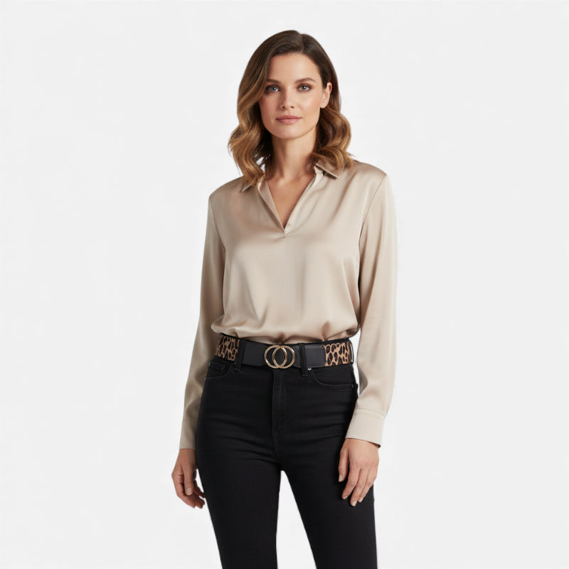 Ceinture Elastique Large Léopard Boucle Dorée Femme