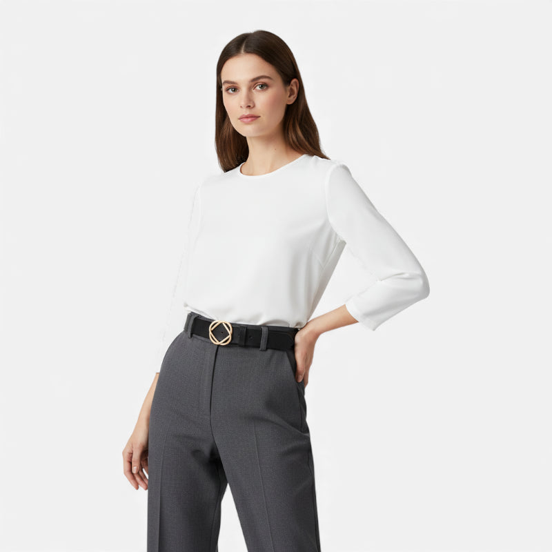 Ceinture Cuir Noir Boucle Design Dorée Femme