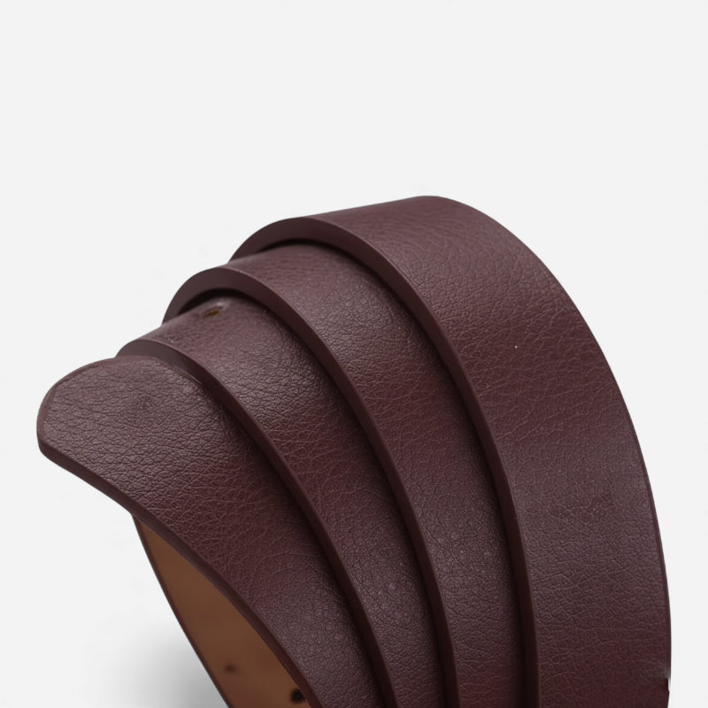Ceinture Cuir Marron Foncé Boucle Simple Ronde Dorée Femme