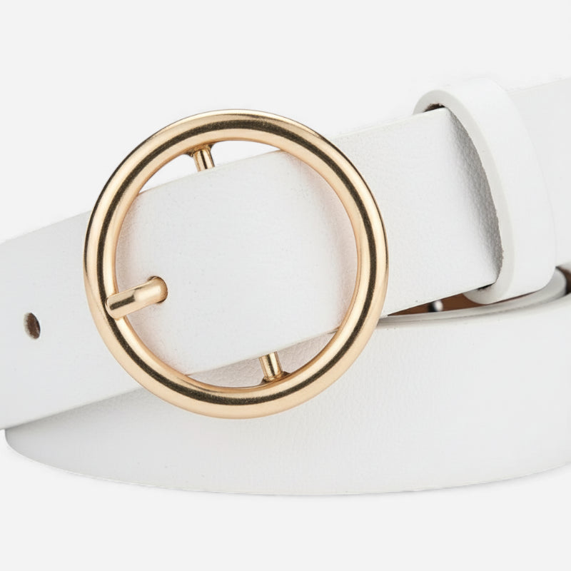 Ceinture Cuir Blanche Boucle Simple Ronde Dorée Femme