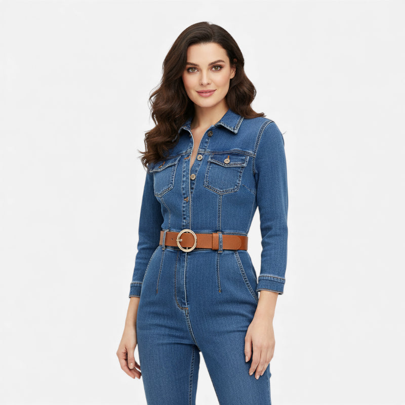 Ceinture Cuir Camel Boucle Simple Ronde Dorée Femme