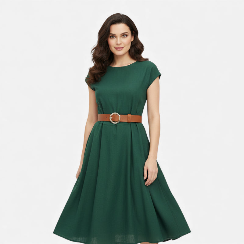 Ceinture Cuir Camel Boucle Simple Ronde Dorée Femme