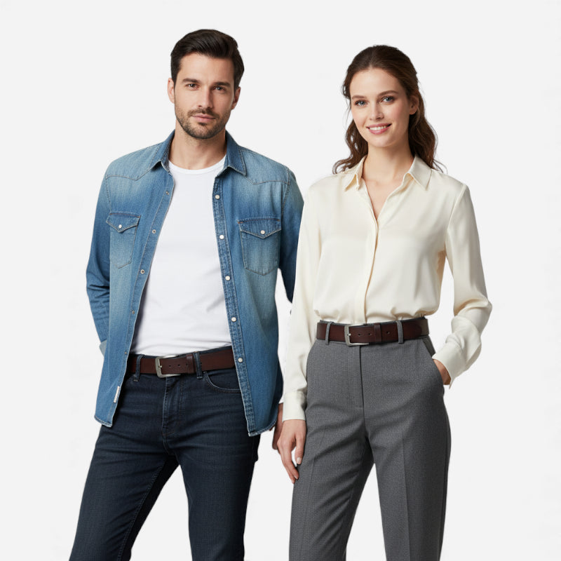 Ceinture Cuir Marron Foncé Boucle Grise Luxe Pour Homme