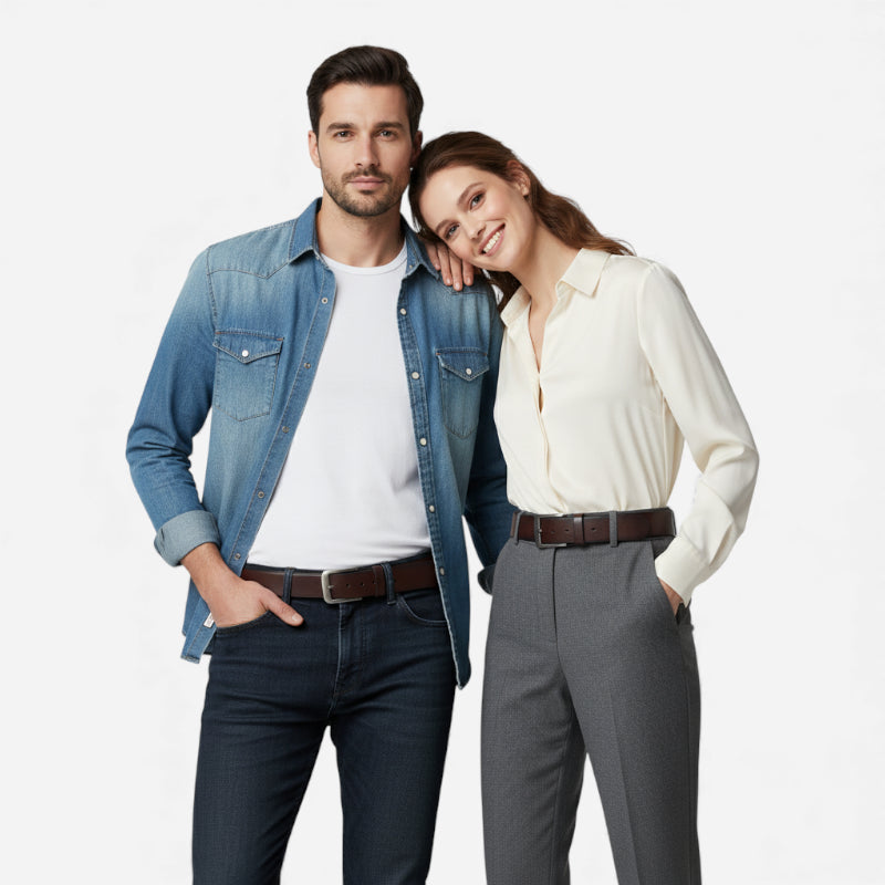 Ceinture Cuir Marron Foncé Boucle Grise Luxe Pour Homme