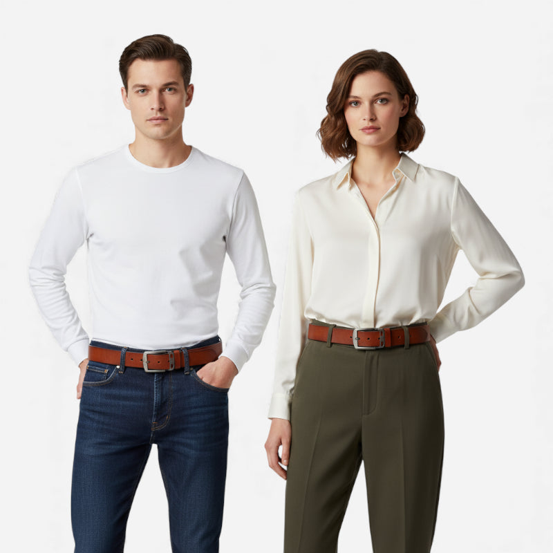 Ceinture Cuir Marron Cognac Boucle Grise Luxe Pour Homme