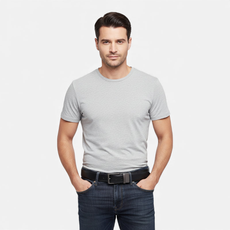 Ceinture Cuir Noir Boucle Grise Homme - Réversible 2 en 1