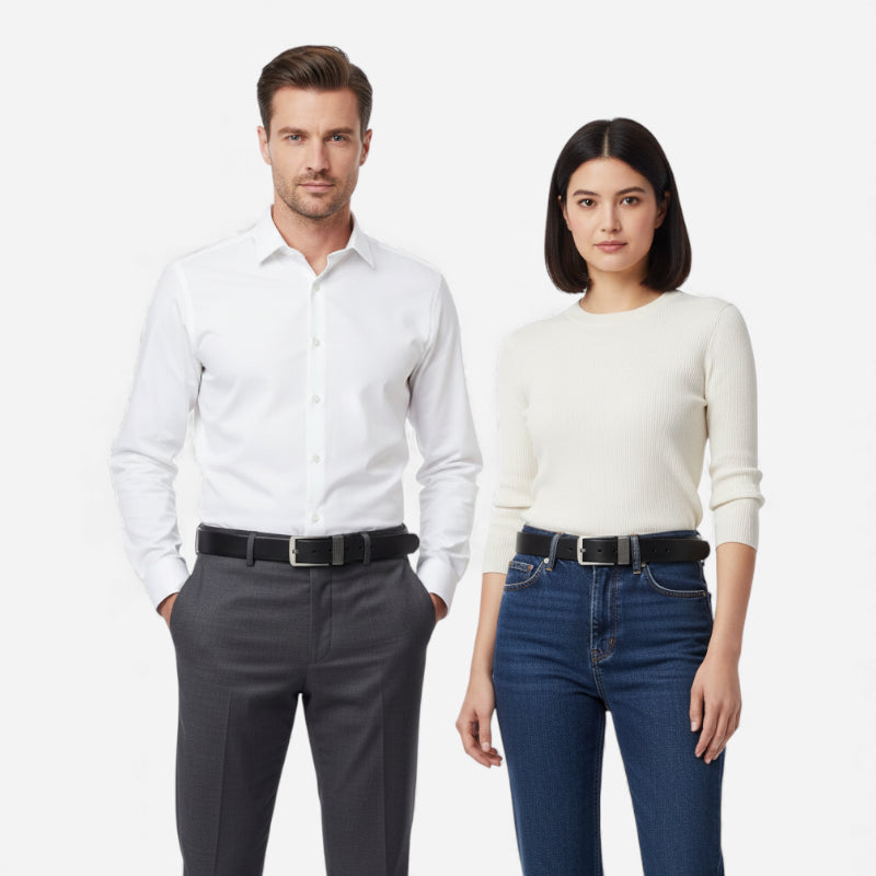 Ceinture Cuir Noir Boucle Argentée Unisexe