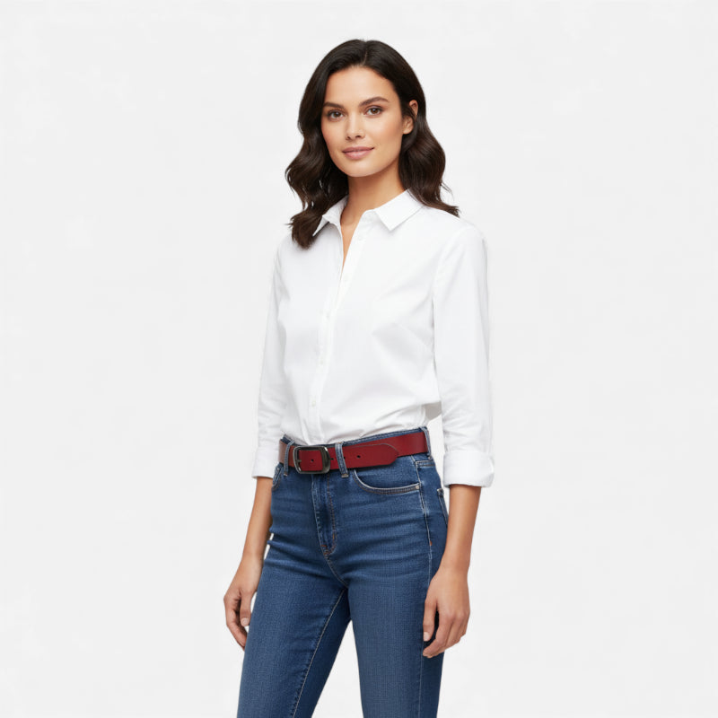 Ceinture Cuir Bordeaux Boucle Noir Brillant Femme