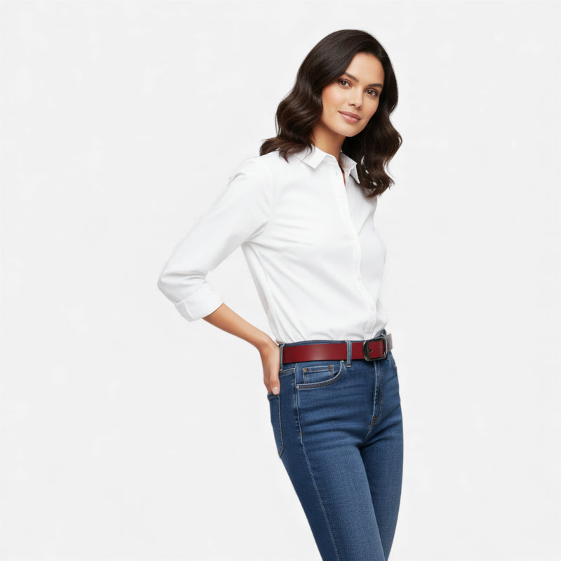 Ceinture Cuir Bordeaux Boucle Noir Brillant Femme