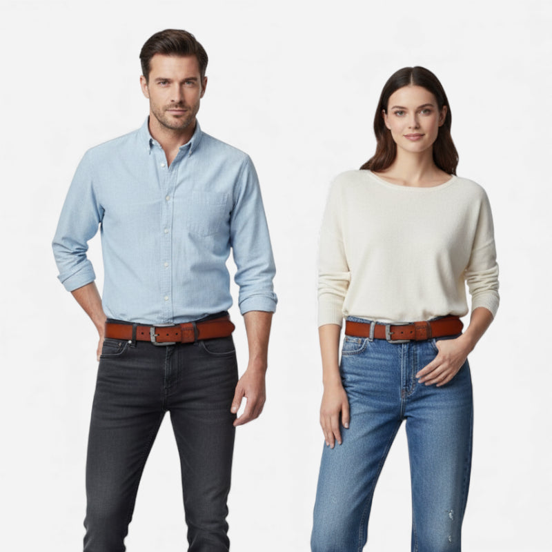 Ceinture Cuir Véritable Marron Cognac Homme