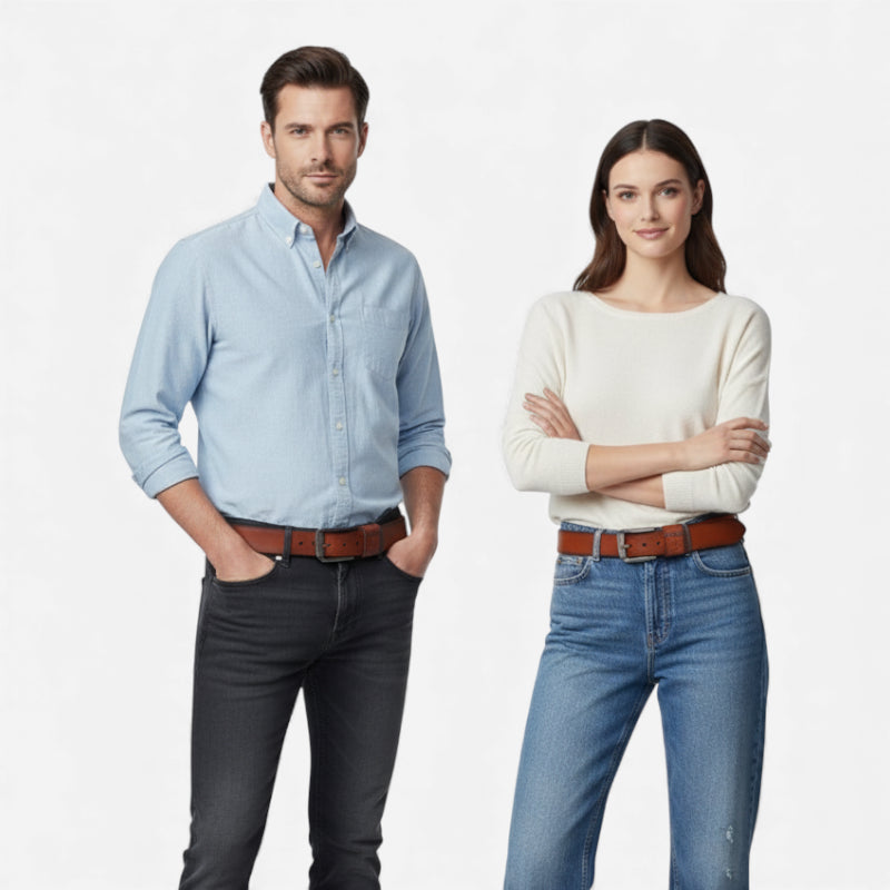 Ceinture Cuir Véritable Marron Cognac Homme