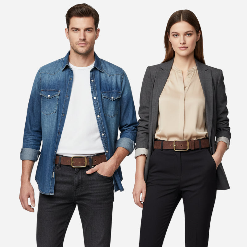 Ceinture Cuir Véritable Marron Foncé Luxe Boucle Dorée Femme et Homme