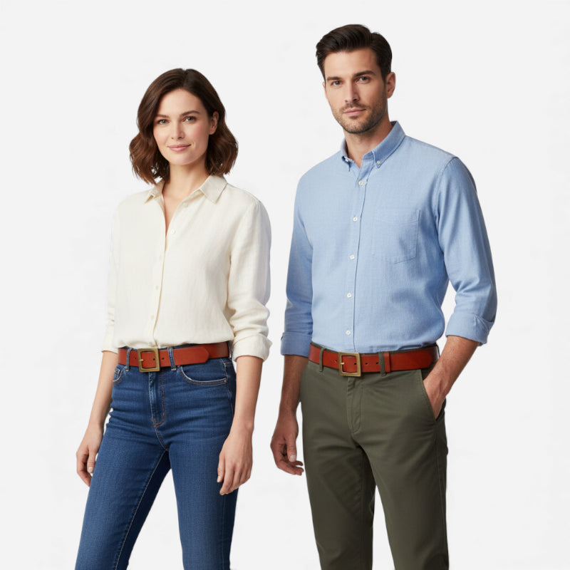 Ceinture Cuir Véritable Marron Luxe Boucle Dorée Femme et Homme