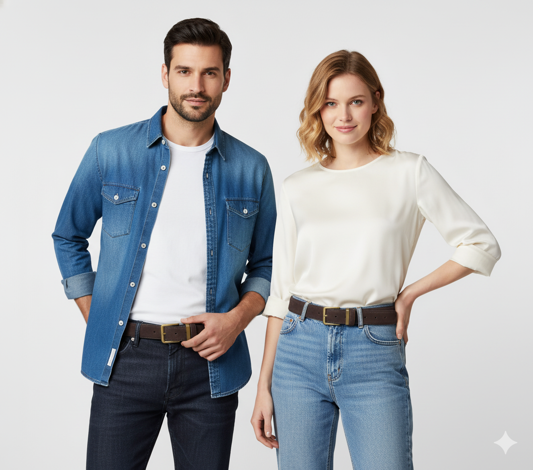 Ceinture Daim Marron Foncé Boucle Dorée