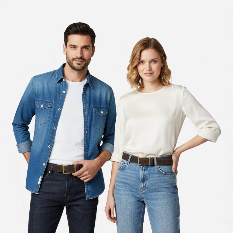 Ceinture Daim Marron Foncé Boucle Dorée