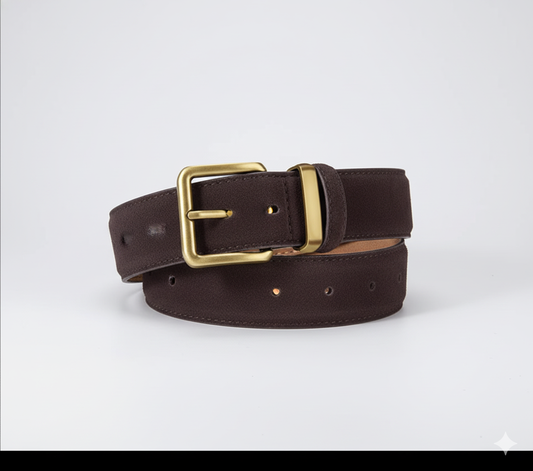 Ceinture Daim Marron Foncé Boucle Dorée