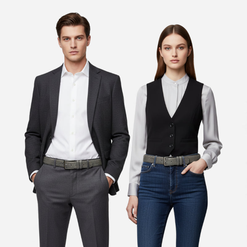 Ceinture Cuir Crocodile Véritable Gris Boucle Argentée Homme et Femme