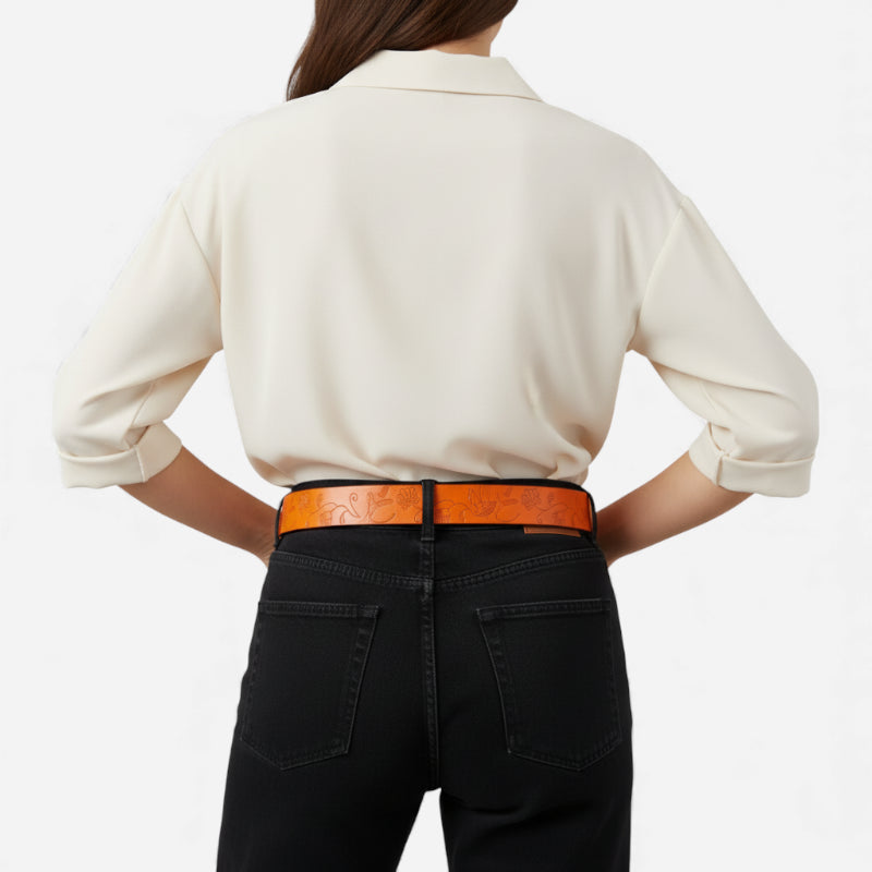 Ceinture Cuir Camel Boucle Doré Pour Femme