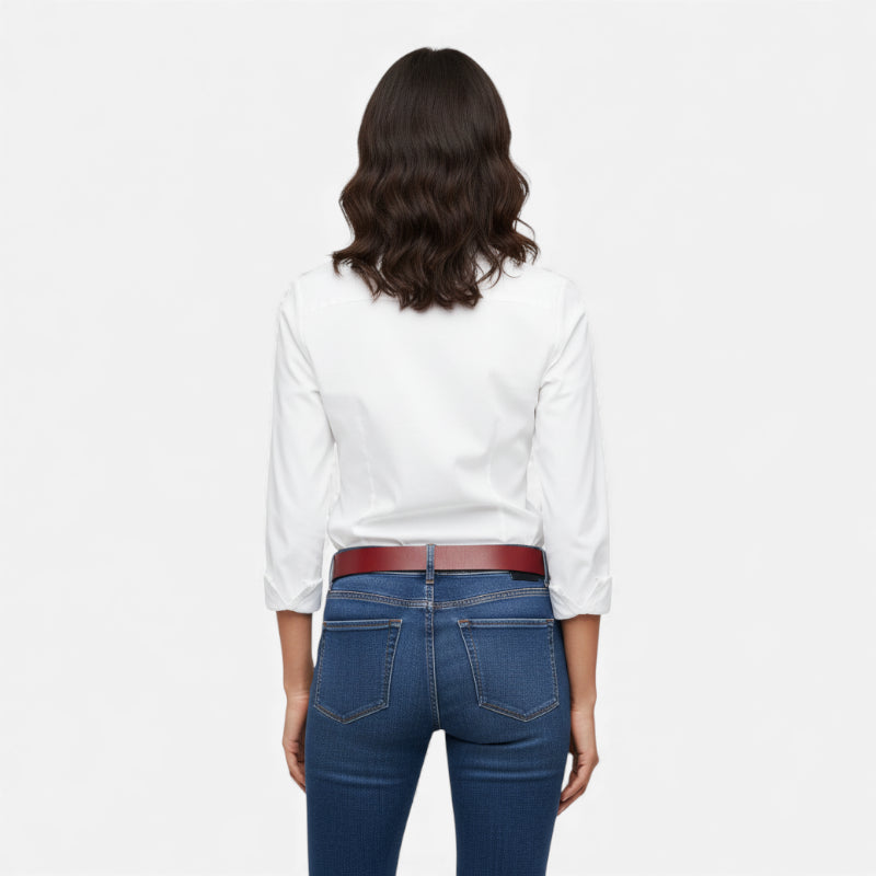 Ceinture Cuir Bordeaux Boucle Noir Brillant Femme