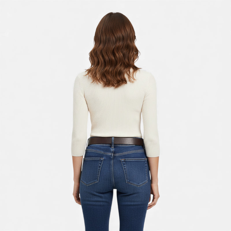 Ceinture Cuir Marron Très Foncé Boucle Noir Brillant Femme