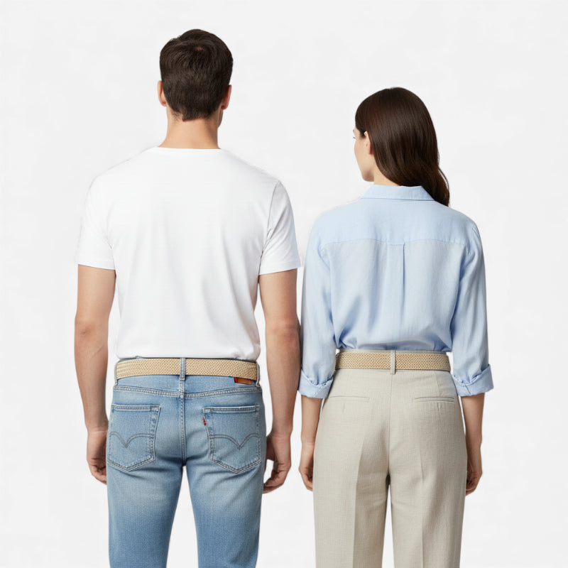 Ceinture Tissu Tressé Beige Crème Unisexe