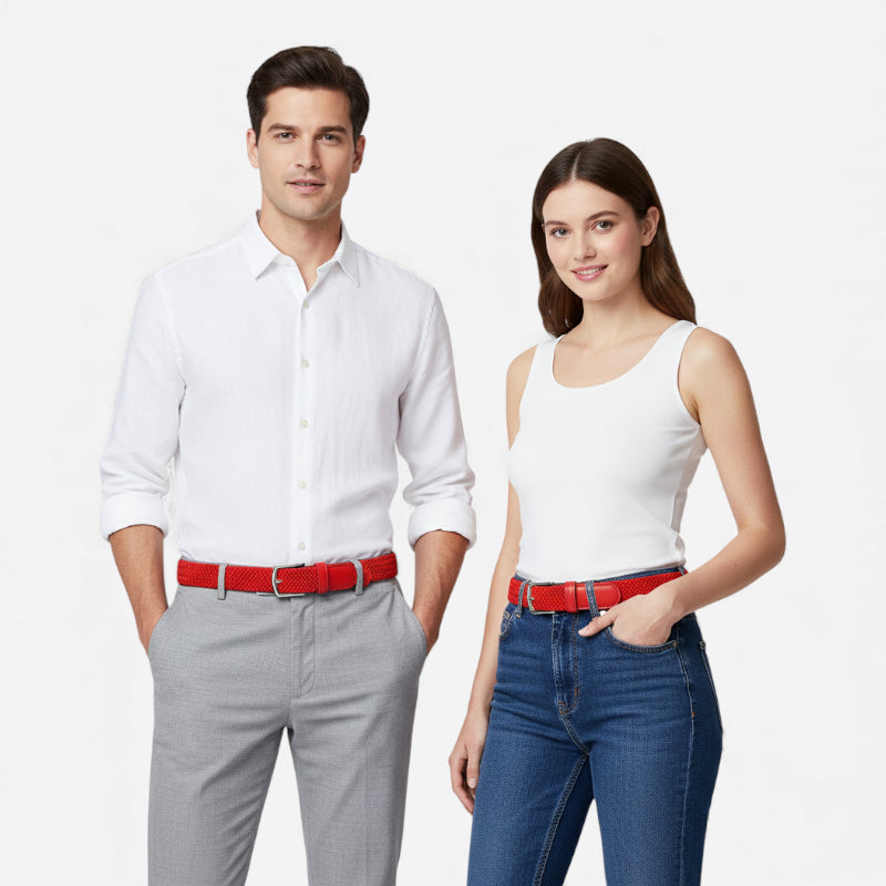 Ceinture Tissu Tressé Rouge Unisexe