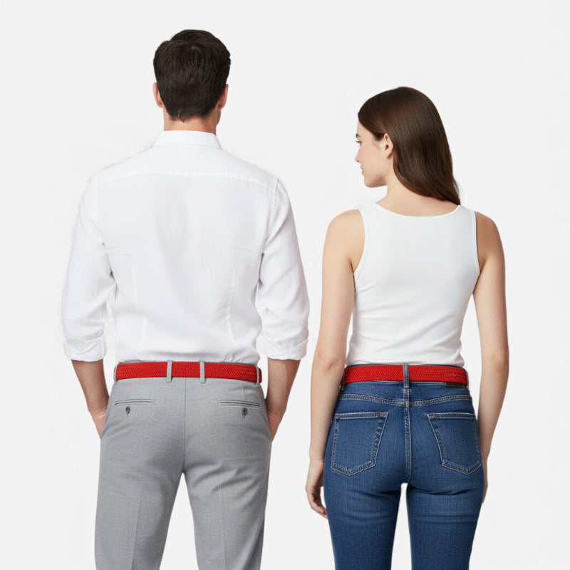 Ceinture Tissu Tressé Rouge Unisexe